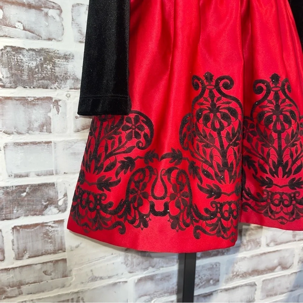 Rare editions Black and Red Velvet Dress with embellished Skirt 2T